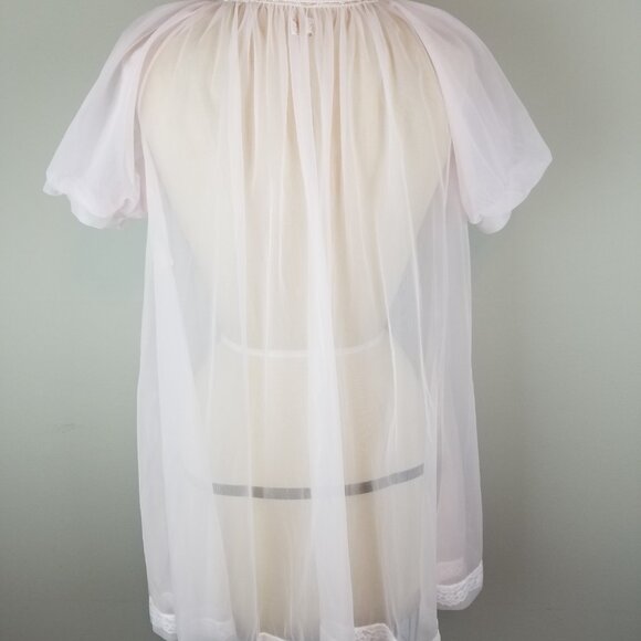 Vintage 1950's Pink Chiffon w/ Rosebuds Romantic Sheer Robe by Miss Elaine * NEW - Picture 7 of 11